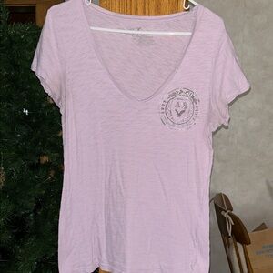 American Eagle Outfitters Light Pink V-Neck Tee